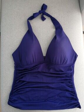 La Blanca Halter Tankini Top Swim Suit Blue/Purple Stomach Ruching Plus Size 16